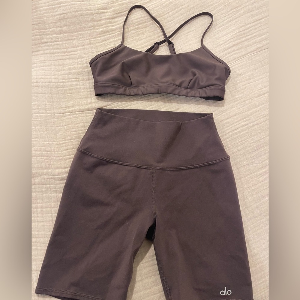 Alo Yoga biker shorts and bra set